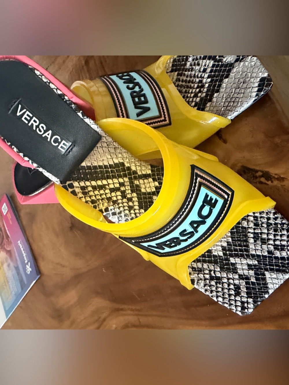 Versace Women’s Yellow Logo Slide Sandals